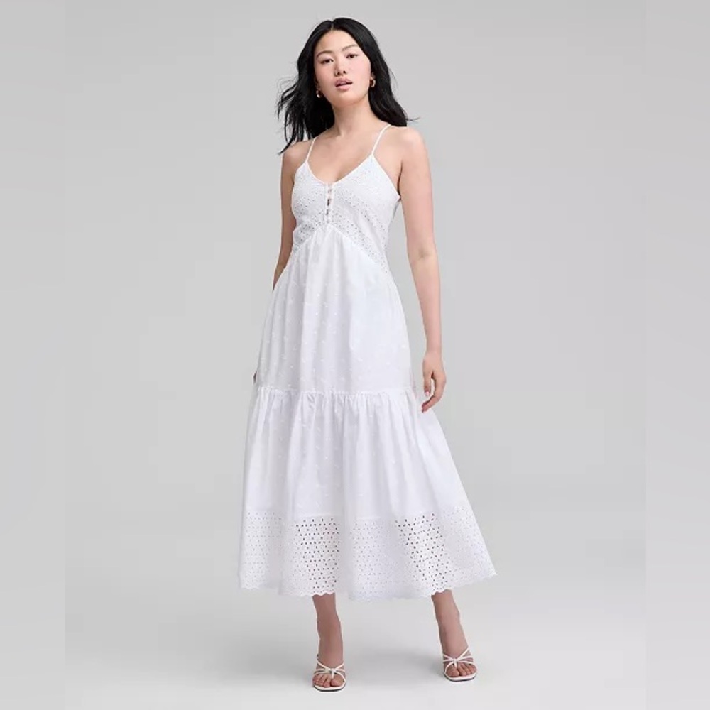 And Now This Women’s Cotton Eyelet Tiered White Maxi Dress